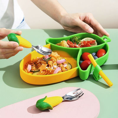 satın al Bölünmüş Mısır Tabak Seti Silikon Bebek Besleme Seti Kaymaz Emme Tabanı online manufacture