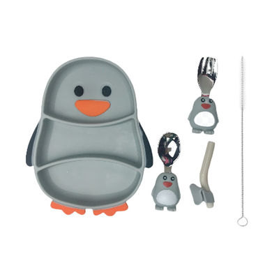 satın al OEM Silikon Bebek Besleme Seti Penguen Şekli Kaşıklı Gıda Sınıfı online manufacture