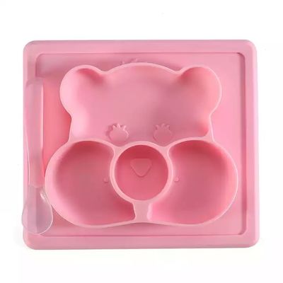 satın al Silikon Özelleştirilmiş Ayı Şekli Bebek Besleme Emme Kabı ve Kaşıklı Tabak online manufacture