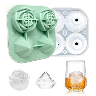 satın al MHC Özel Şekil 3D Çiçek Buz Küpü Tepsisi Kapak ile 4 Rosette ve Elmas Dondurma Araçları online manufacture