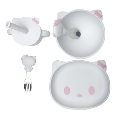 Özel Boyutlar Cartoon Kitten Shape Bebek Silikon Besleme Seti Bpa Free