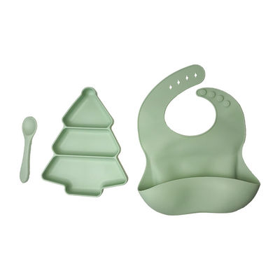 Bebek Silikon Plaka Ve Bib 3'lü BPA Free Emme Besleme Seti Özelleştirilmiş