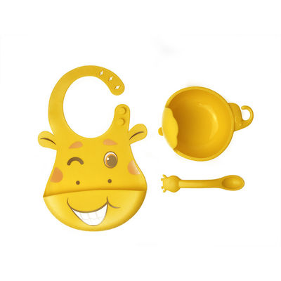 Bebek Besleme Seti Silikon Önlükler ve Kaseler Zürafa Şekli BPA Free Özelleştirilmiş