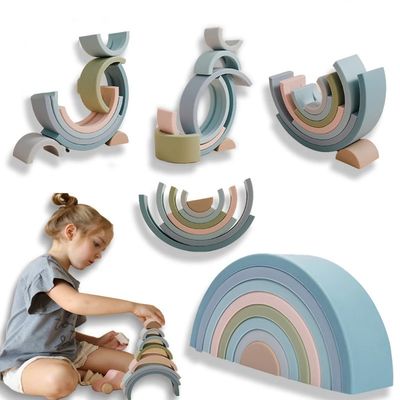Eğitici Bebek İstifleme Oyuncak BPA İçermeyen Gökkuşağı Silikon İstifleyici Gıda Sınıfı