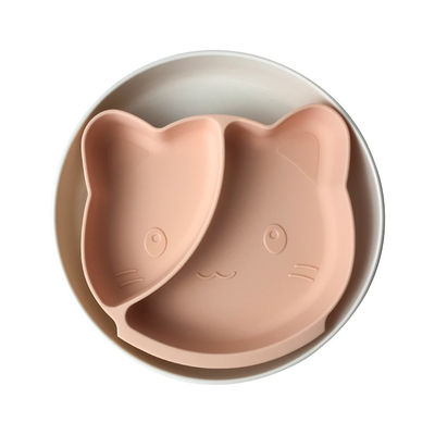 BPA Free Silikon Bebek Tepsisi Kedi Şekli Sofra Besleme Plakası Özelleştirilmiş