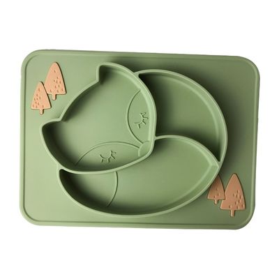 Özel Yeşil Silikon Bebek Tepsisi Tilki Şekli BPA Free Silikon Bebek Tabağı