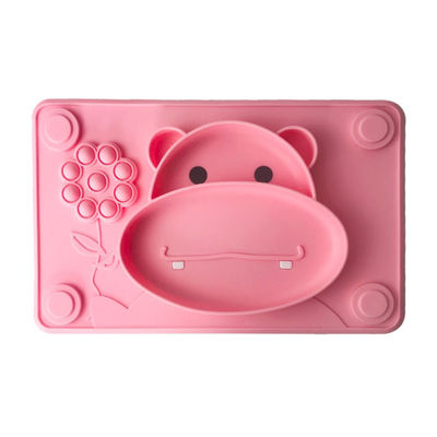 Pembe Silikon Bebek Tepsisi Gıda Sınıfı İnek Şekli BPA Ücretsiz Besleme Emme Plakası