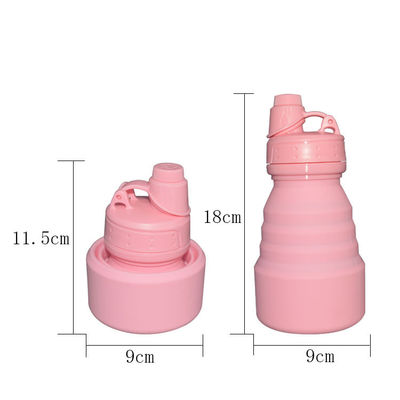 Doğa Sporları Katlanır Silikon Su Şişesi 500ml Kapaklı Pembe Isı Yalıtımı