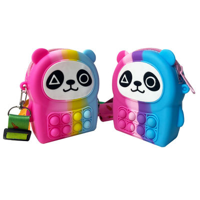 Panda Şekilli Silikon Gökkuşağı Pop It Fermuarlı Çanta MHC Yeni Oyuncak